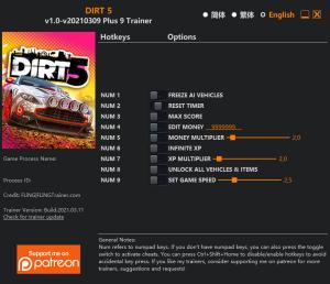 DIRT 5 Trainer for PC game version v2021.03.09