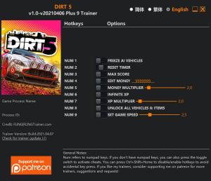 DIRT 5 Trainer for PC game version v2021.04.06