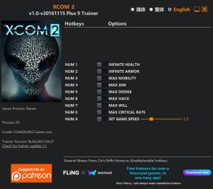 XCOM 2 Trainer for PC game version  v2021.04.27