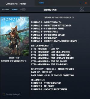 Biomutant Trainer for PC game version v1.02 Update 1