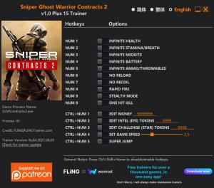Sniper Ghost Warrior Contracts 2 Trainer for PC game version v1.0