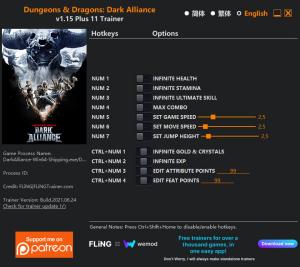 Dungeons and Dragons: Dark Alliance Trainer for PC game version v1.15