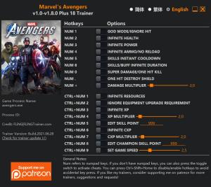 Marvel's Avengers Trainer for PC game version v1.8.0