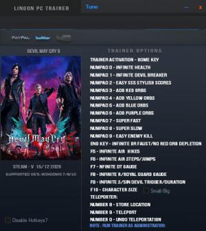 Devil May Cry 5 Trainer for PC game version v1.0.5