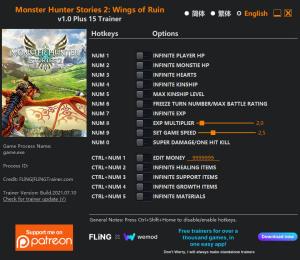 Monster Hunter Stories 2: Wings of Ruin Trainer for PC game version v1.0