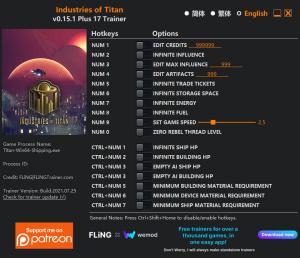 Industries of Titan Trainer for PC game version  v0.15.1
