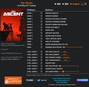 The Ascent Trainer for PC game version v1.0