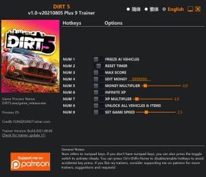 DIRT 5 Trainer for PC game version v2021.08.05