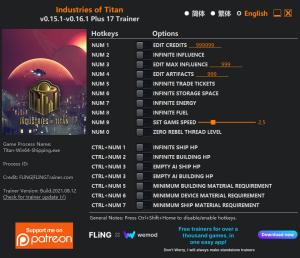 Industries of Titan Trainer for PC game version v0.16.1