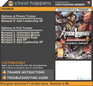 Dynasty Warriors 8: Xtreme Legends Complete Edition Trainer for PC game version v03.08.2019