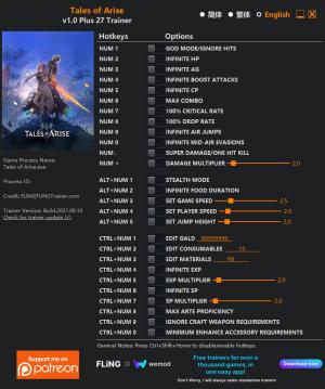 Tales of Arise  Trainer for PC game version v1.0