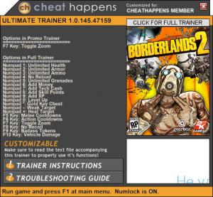 Borderlands 2 Trainer for PC game version v1.0.179.39227