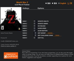 World War Z Trainer for PC game version v2.0