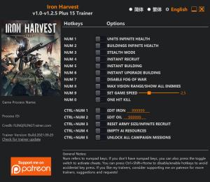 Iron Harvest Trainer for PC game version v1.2.5