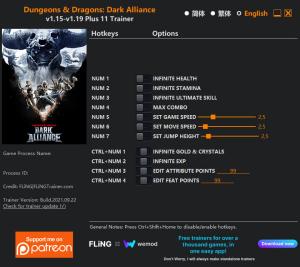 Dungeons and Dragons: Dark Alliance Trainer for PC game version v1.19