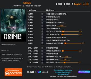 GRIME Trainer for PC game version v1.1.37