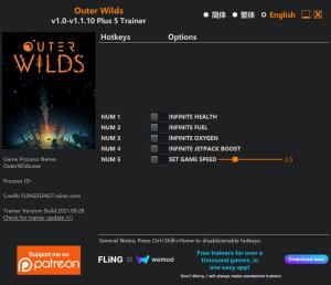 Outer Wilds Trainer for PC game version v1.1.10