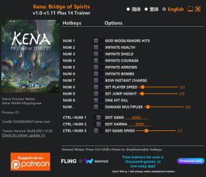 Kena: Bridge of Spirits Trainer for PC game version v1.11