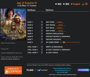 Age of Empires IV Trainer for PC game version v1.0