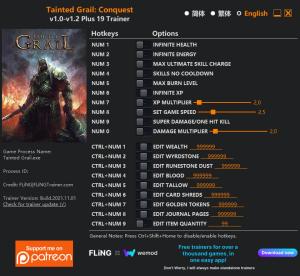 Tainted Grail: Conquest Trainer for PC game version  v1.2
