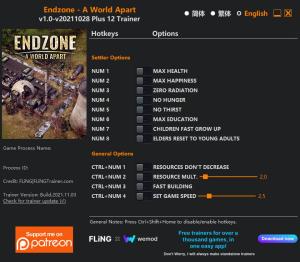 Endzone - A World Apart Trainer for PC game version v2021.10.28