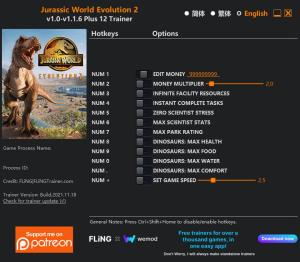 Jurassic World Evolution 2 Trainer for PC game version v1.1.6