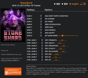 Stoneshard Trainer for PC game version v0.7.0