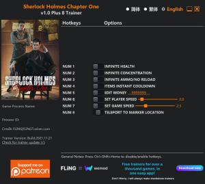 Sherlock Holmes: Chapter One  Trainer for PC game version v1.0