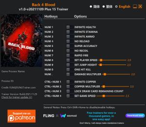 Back 4 Blood Trainer for PC game version v2021.11.09