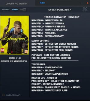 Cyberpunk 2077 Trainer for PC game version v1.31