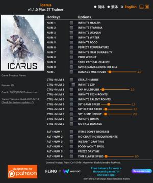 ICARUS Trainer for PC game version v1.1.0