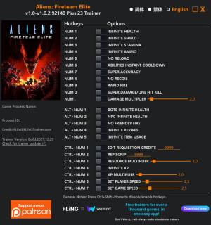 Aliens: Fireteam Elite Trainer for PC game version v1.0.2.92140