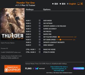 Thunder Tier One Trainer for PC game version v1.1.1