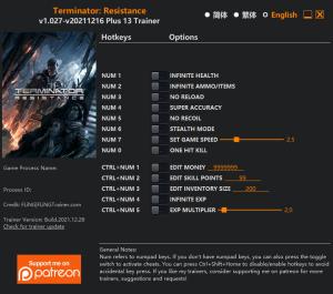 Terminator: Resistance Trainer for PC game version v2021.12.16