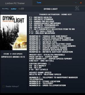 Dying Light: The Following Trainer for PC game version v1.15.0  Update 01.02.2022