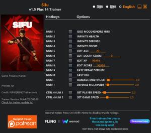Sifu Trainer for PC game version v1.5
