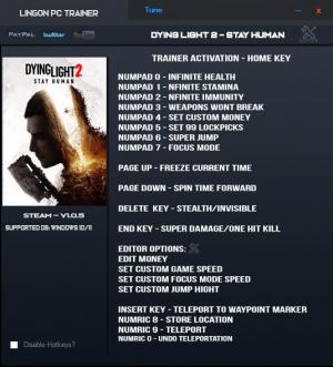 Dying Light 2 Stay Human Trainer for PC game version v1.0.5