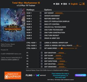 Total War: Warhammer 3 Trainer for PC game version v1.0