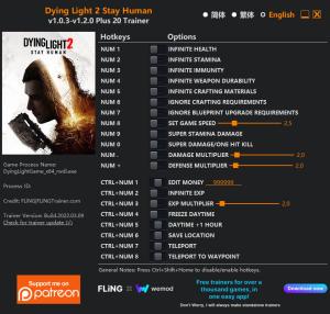 Dying Light 2 Stay Human Trainer for PC game version v1.2.0