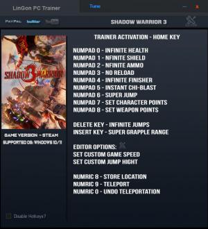 Shadow Warrior 3 Trainer for PC game version v1.0.1