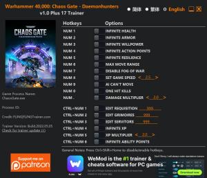 Warhammer 40.000: Chaos Gate - Daemonhunters Trainer for PC game version v1.0