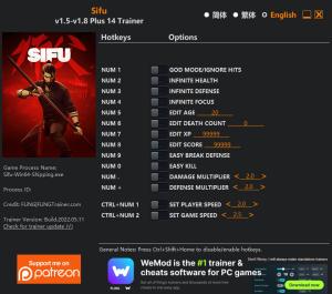 Sifu Trainer for PC game version v1.8