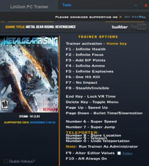 Metal Gear Rising: Revengeance Trainer for PC game version v14.04.2022