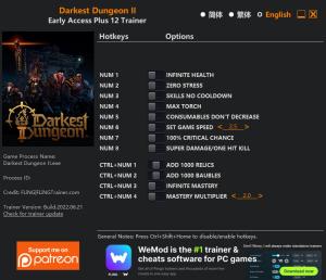 Darkest Dungeon 2 Trainer for PC game version Early Access 22.06.2022