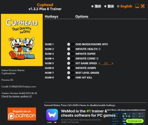 Cuphead Trainer for PC game version v1.3.2