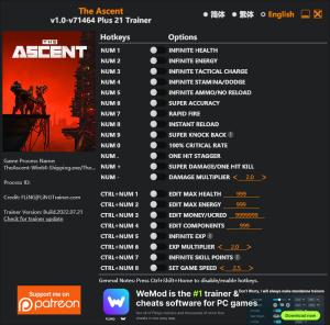 The Ascent Trainer for PC game version v71464