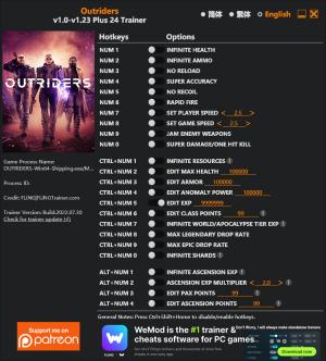 Outriders Trainer for PC game version v1.23