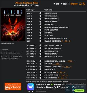 Aliens: Fireteam Elite Trainer for PC game version v1.0.4