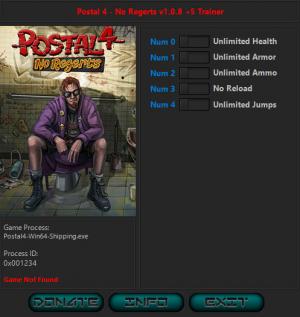 Postal 4: No Regerts Trainer for PC game version v1.0.8
