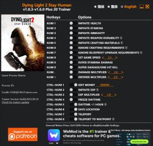 Dying Light 2 Stay Human Trainer for PC game version v1.6.0